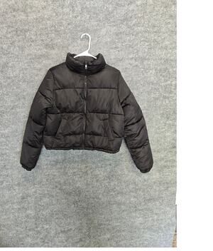No Boundaries Womens Small Black Cropped Puffer Jacket Zip Front Bungee Hem S